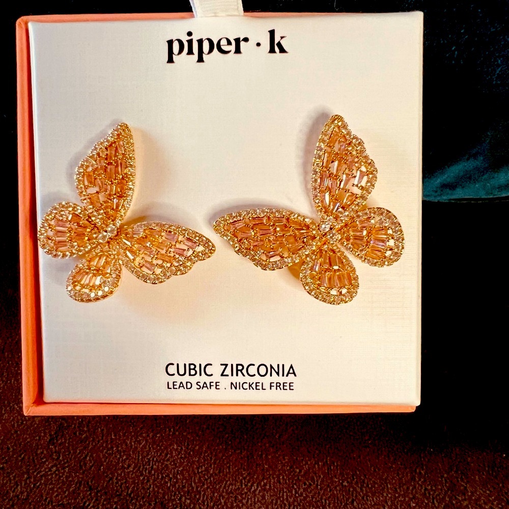 Piper K Gold Butterfly Earrings *** Boxed Beautifully